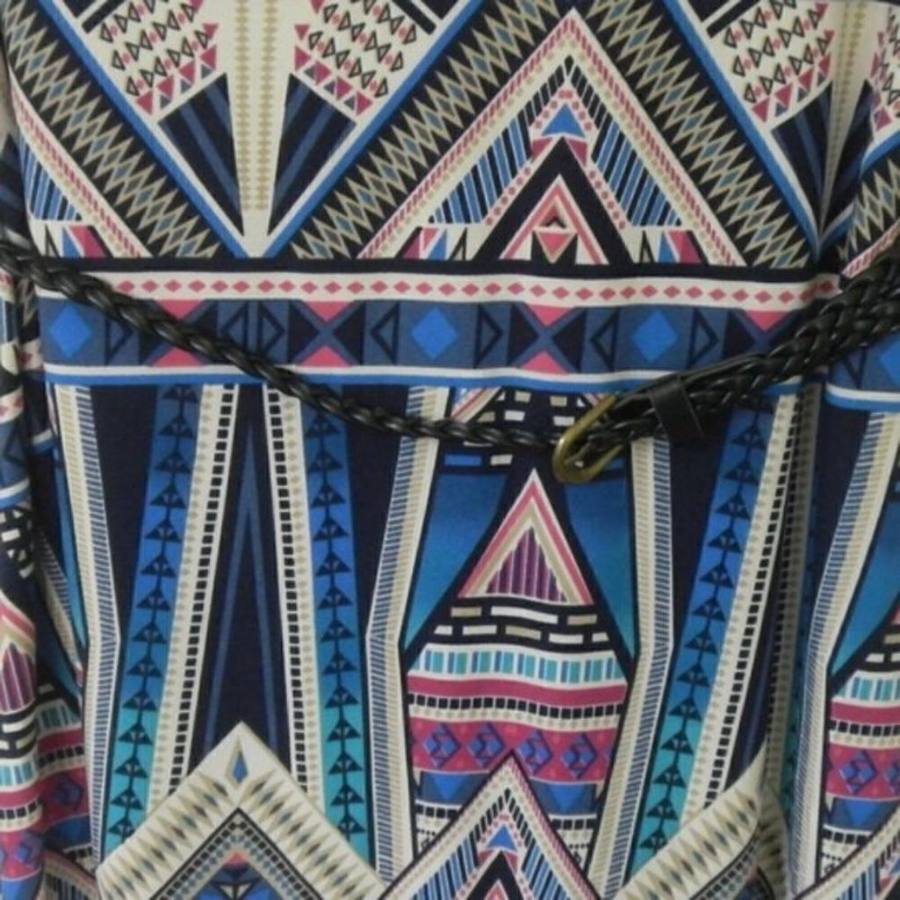 NEW PinkBlush Maternity Navy Tribal Belted Dress - Picture 8 of 15